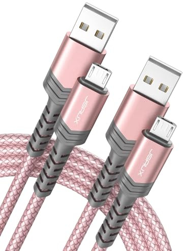 JSAUX Micro USB Kabel [2M 2 Pack], 3A Nylon USB Ladekabel für Android Smartphones kompatibel mit Samsung S7 Edge/S7/S6 Edge/S6/S4/S3/J3/J7, Huawei P9/P10 Lite, HTC, Kindle, Nokia, PS4 und mehr (Rosa)