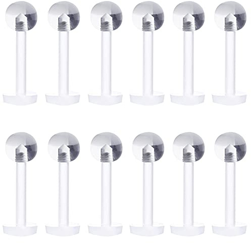Liuxn 15 Pieces 16 Gauge Clear Acrylic Lip Rings Flexible Labret Bar Studs for Cartilage Tragus Lip Nose Piercing