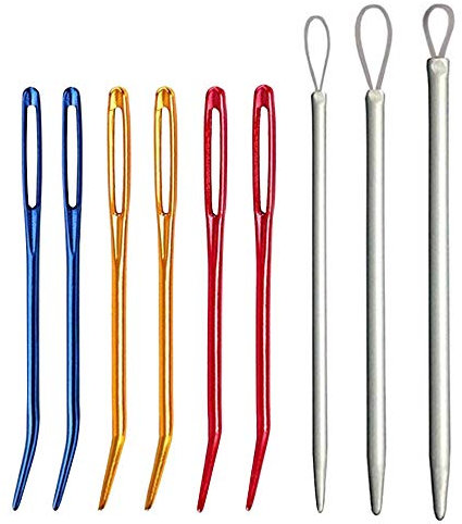 Nähen Stricknadeln, 6 Stück Große Augen Gebogene Gobelin Nadeln Wollnadeln und 3 Stück Nylon Thread Threader Sweater Häkelnadel Stricken Zugwerkzeuge