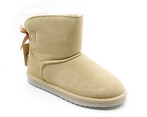 OOG Boots Damen Lederboots Stiefel mit Schleife, Schneestiefel echtes Leder (6166 Beige, EU Schuhgrößensystem, Erwachsene, Damen, Numerisch, M, 40)