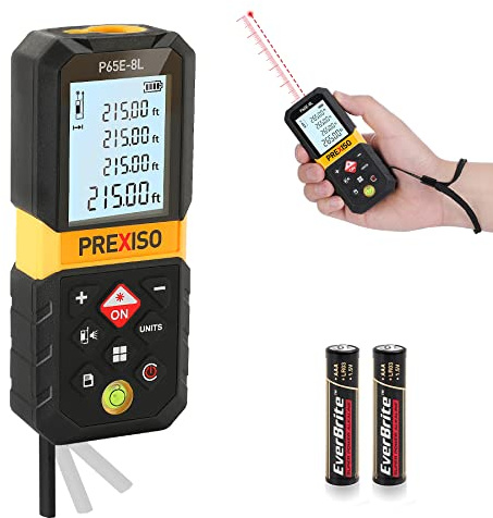 PREXISO Laser Measure, 215Ft Laser Measurement Tool with Entension for Diagonal Measuring Ft/Ft+in/in/M Units - Pythagorean Mode, Area Volume -100 Sets Data Storage, Medidor Laser Distance Meter