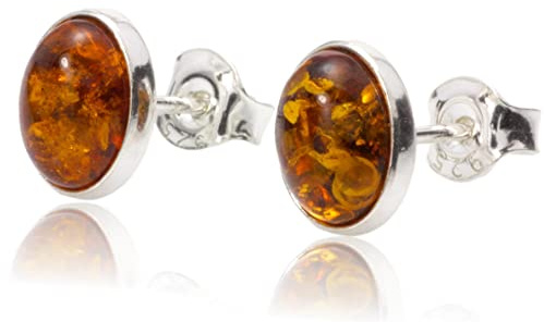 BALTIC AMBER STERLING SILVER 925 Earrings Small Stud Cognac NATURAL Gemstone Earrings Amber Jewellery For Woman