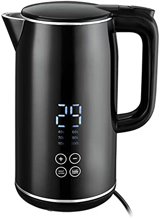 Venga! Electric Jug Kettle 1.7 L, 100% BPA-Free Stainless-Steel Interior, Double Walls, 4-Hour Keep-Warm, Digital Display, 6 Preset Temperatures, Black/Silver, 2200 W, VG JK 3003 BS