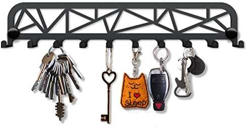 SirHoldeer Schlüsselbrett Modern, Schlüsselhalter Wand, Schlüsselaufhänger mit 10 Haken, Schlüsselhaken, Schlüsselboard Schwarz, Key Holder Wall, Wanddeko Flur, Metall Deko, Wanddeko Metall