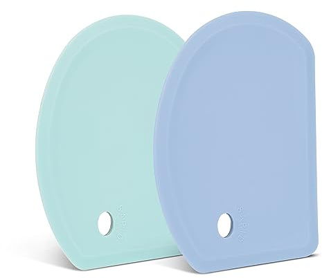 Silicone Dough Scraper with Stainless Steel Sheet, Curved Edge Flexible Bowl Scraper for Baking, Food Grade Silicone Bench Scraper for Sourdough Bread Basket, Set of 2, Blue & Mint Green, SAPID