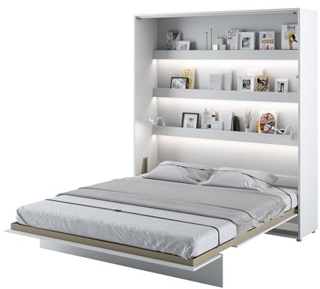 MEBLINI Schrankbett Bed Concept - Wandbett mit Lattenrost - Klappbett mit Schrank - Wandklappbett - Murphy Bed - Bettschrank - BC-13-180x200cm Vertikal - Weiß Matt
