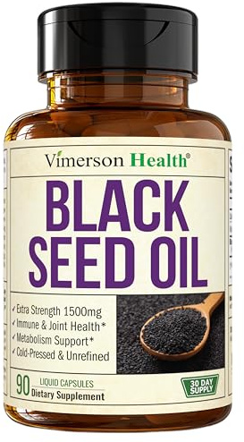 Black Seed Oil - Cold Pressed Black Seed Oil Capsules - Provides Vitamin E & Omega 3 6 9 - High Potency (1500mg) for Immune & Joint Support, Antioxidants, Digestion, Hair Skin Nails - Vegan 90 Caps
