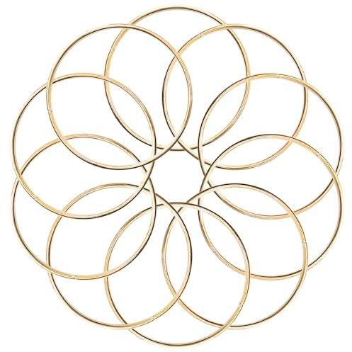 KALIONE 10 anelli in metallo da 5 cm per artigianato, cerchi dorati, motivo floreale, macramè, anelli per fai da te, macramè, acchiappasogni (oro, 5 cm), 546344_10_9EZNU8L3Q