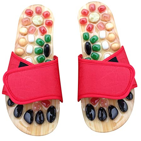 FRCOLOR Pantoufles D'acupression pour Pieds en Pu et Eva Rouges, Sandales de Massage Antidérapantes Textures Précises pour Soulager et Détendre la Maison