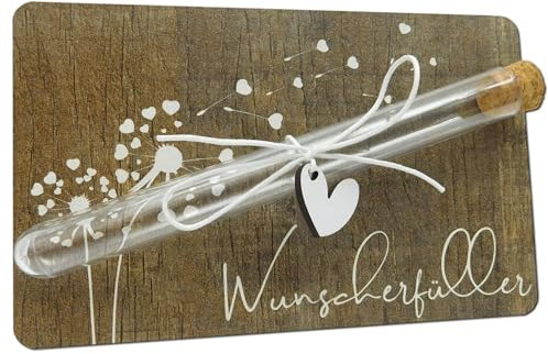Wunscherfüller Geldgeschenk Holzkarte mit Reagenzglas zum befüllen Originelles Geldgeschenk Hochzeitsgeschenke Geldgeschenke Geldverpackung mit Pusteblume Geburtstagsgeschenk Glücksbringer