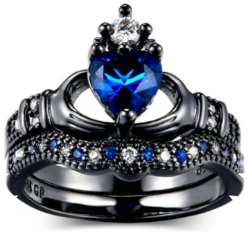 FUSHENGTER Ringe Damen Ring Für Damen Frauen Finger Herren Geschenk Doppellagiger Ring Für Damen Mit Herzförmigem Kronenring Aus Saphir 9