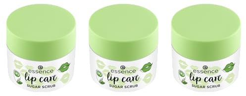 essence lip care SUGAR SCRUB N°02 Lot de 3 gommages à lèvres hydratants, régénérants, nourrissants, végétaliens, sans conservateurs, sans paraben, sans particules de microplastique, 3 x 9 g