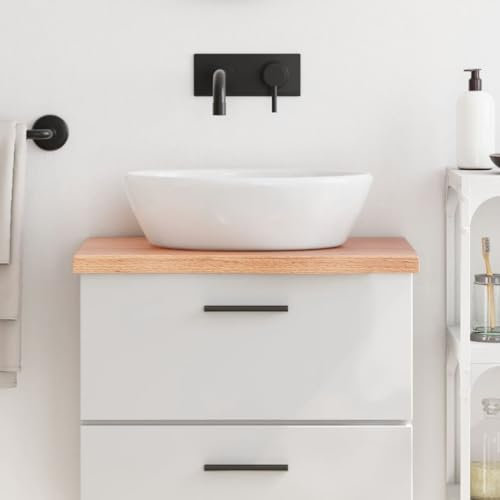 Encimera baño Madera Maciza tratada marrón Claro 60x30x(2-4) cm，Lavabo sobre encimera, Lavabo de tocador, Lavabo sobre encimera para baño