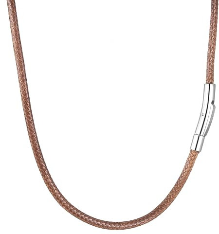 RWQIAN Lederkette Herren Leder Halskette 46cm mit Verschluss Lederband Kette für Damen Braun Kautschuk Kette 3mm Schmuck