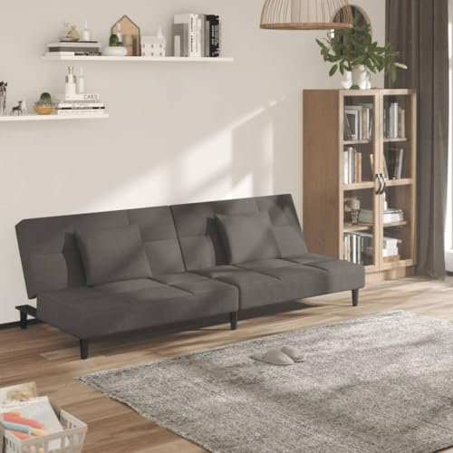ShGaxin 2-sits bäddsoffa med två mörkgrå sammetskuddar, vardagsrumssoffor, relaxsoffa - 375808