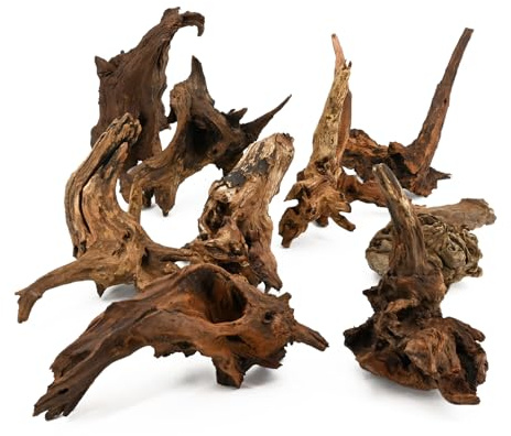 KINGRUI Natural Driftwood Spider Wood Branches Fish Tank and Reptile Terrarium Decor Assorted Sizes for Aquariums and Lizard Habitats (11-14 inch (Pack of 2), Mopani Driftwood)