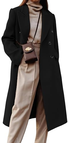 IDEALSANXUN Long Wool Coats for Women 2026 Peacoat Double Breasted Trench Coats Fall Fashion Outfits Winter Clothes Overcoat Dress Jackets, Black, S