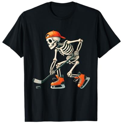 Skeleton Ice Hockey Halloween Costume Men Boys Kids Tee T-Shirt