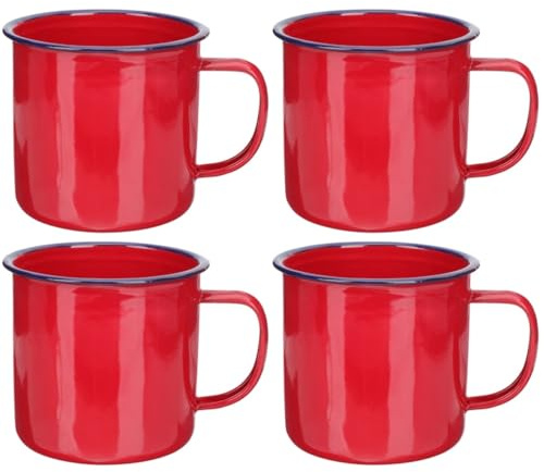 Alipis Emaille-Tasse Rot - Vintage Trinkbecher 500Ml FüR Kaffee, Tee, Saft Und Milch - Retro-Stil Kaffeetassen FüR Zuhause, BüRo Und Feiertagspartys 4Pcs