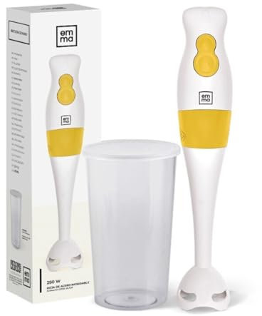 Batidora de Mano EMMA 700W- Envío 24 h - Minipimer Vaso Medidor 600 ML con Tapa Incluida - Hoja de acero Inoxidable, 2 Velocidades con Función Turbo. (Mostaza)