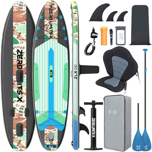 ZLX SUP Gonfiabile 320x84cm, SUP Con Accessori Completi, Tavola SUP Max 200 Kg, Pinna Centrale Unica, Pad Deck Antiscivolo, Tavola SUP Gonfiabile Per Adulti, Principianti, Tutti I Livelli
