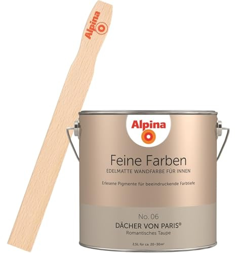 Alpina Feine Farben inkl. Rührstab – No. 06 Dächer von Paris – edelmatte Innenfarbe - Wandfarben für einzigartige Farbwirkungen und Raumstimmungen – Romantisches Graubraun - 2,5 Liter