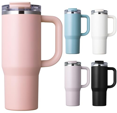 Homealexa 900ml Thermobecher to Go, Isolierbecher aus 304 Edelstahl, Doppelwandig Vakuumisoliert, Trinkbecher mit Deckel und Strohhalm, Perfekt für Kaffee, Tee und Kaltgetränke unterwegs