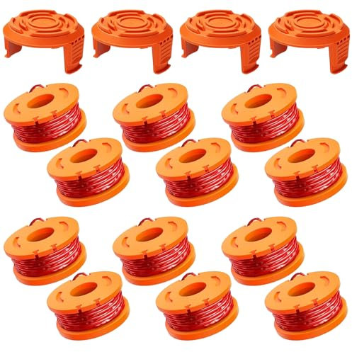 16 pcs Bobines de Fil Compatible avec Worx Coupe Bordures, Bobine Fil Coupe Bordure Pour WA0004.1/WA0010 Coupe Bordure Electrique, ø 1.65 mm * 3 m Longueur (12 Fil Coupe Bordure + 4 Couvercle)