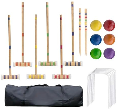 Croquet Set för vuxna, Croquet Set 6 spelare gårdsspel för familjer | Återanvändbara utomhusaktiviteter, träbowling för män, kvinnor