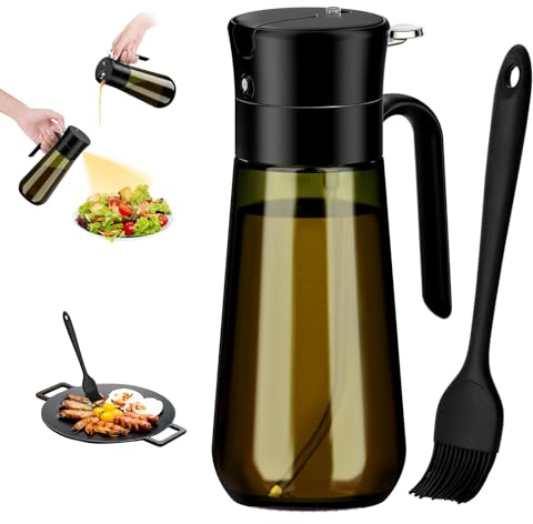 Euqvunn Dispenser E Spruzzino Olio 2-In-1 Con Pennello, Oliera Spray In Vetro Oscurato Da 580ml Per Conservare La Freschezza – Ideale Per Condimenti, Cottura Al Forno E Grigliate