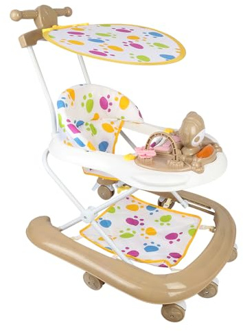 Homewell 3-i-1 baby gåvagn vikbar, höjdjusterbar, lärahjälp baby med avtagbar lekstation & skjuthandtag och soltak och musik och fotstöd, från 6 månader (kaki)