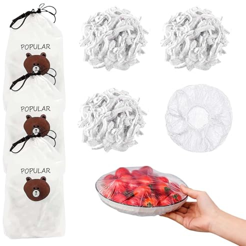 300 Pcs Food Covers Plastic Stretch Disposable Food Covers Fresh Keeping Bags Fruit Bowl Cover Cling Film Food Storage Covers for Fruit Preservation and Food Storage