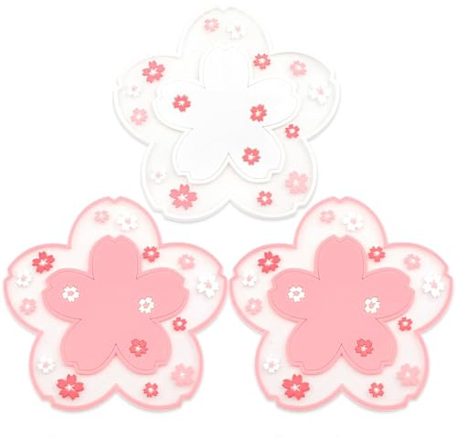 Förpackning 2 blomformade sakura dryckesunderlägg - Halkfria och värmebeständiga - Trevliga dekorativa dryckesunderlägg i rosa och vitt - För bord, skrivbord, kök, café, hem
