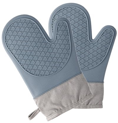Hongmeru 2pcs Silicone Oven Mitts & Gloves Heat Resistant 230°C/446°F, Non-Slip BBQ Gloves with Fingers, Waterproof Kitchen Mitts for Baking, Barbecue, Microwave - Soft Lining, Easy Clean
