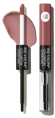 Revlon Liquid Lipstick with Clear Lip Gloss, ColorStay Overtime Lipcolor, Dual Ended with Vitamin E, 320 Faithful Fawn, 0.07 Fl Oz