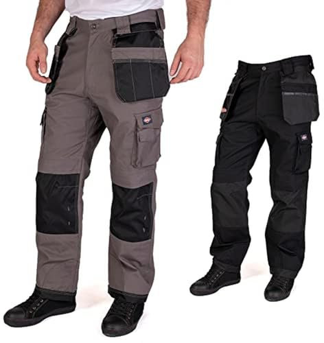 Lee Cooper Workwear Premium Hommes Multi & Holster Pocket genouillères travail Pantalon de sécurité Pantalon cargo, Gris/Noir, Taille 32 taille, Regular 31 Leg LCPNT210
