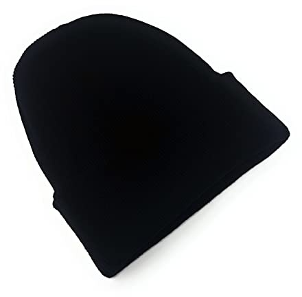 Beanie Hat Mens Ladies Womens Unisex Slouch Winter Woolly Turn Up Knitted (Black)