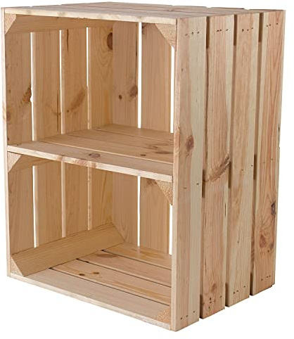 Kistenkolli Holzkiste Johanna |50 x 40 x 30cm |Kiste Natur mit Unterteilung Weinkisten Obstkisten Deko |Perfekt als Regal Aufbewahrungskiste Spielzeugkiste