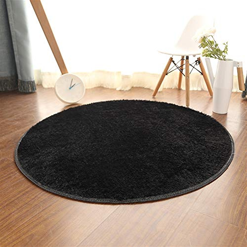 Insun Einfarbig Shaggy Teppich Hochflor Runden Teppiche Modern für Wohnzimmer Schlafzimmer Schwarz 60cm Durchmesser