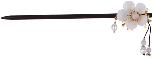 Lurrose Chinesische Haarstäbchen Vintage Perle Haarnadel Stick Holz Blumen Haargabeln Perlen Haarnadel Japanische Haarstäbchen für Frauen Mädchen
