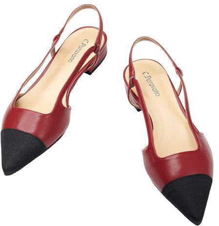 C.Paravano Slingback Flach Pumps I Slingback Pumps I Damen Slingback I Slingback Schwarz Damen I Pumps Damen I Slingback Pumps Damen I Flache Schuhe Knöchel Strap Sandalen (Größe 39, Rot)