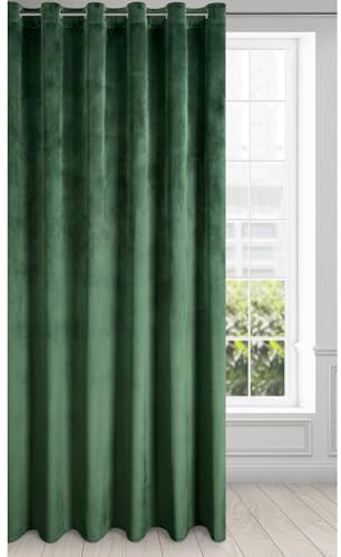 Eurofirany Melanie gardin sammet öljetter – 1 st. Mjuk ädel gardin 200 g/m² elegant slät enfärgad fluffig modern klassisk vardagsrum sovrum, 215 x 250 cm, mörkgrön