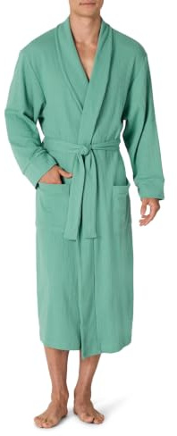 Amazon Essentials Men's Lightweight Cotton Waffle Bath Robe, Mid-Length Loungewear (Available in Big & Tall), Teal Blue, X-Large-XX-Large