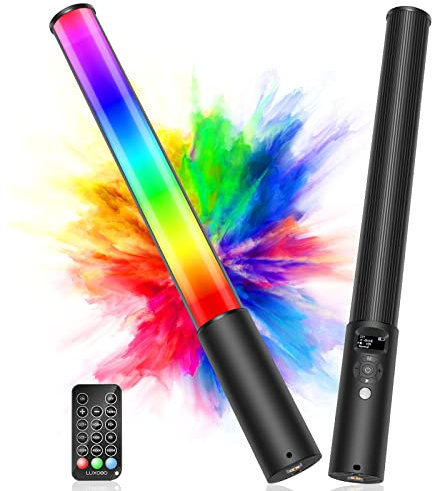 leshiou RGB Video Light Wand, Handheld Multi Color LED Tube Light Stick with Remote Control, Dimmable 2500K-6500K CRI97+ Full-Color LED Light with 2500mAh Rechargeable Battery, 12 Light Scenes