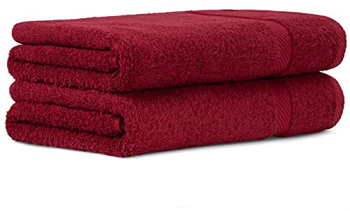 Luckytowel 2er Duschtuch Set 100% Baumwolle, 70x140cm Handtücher, 2er Pack Badetuch Rot