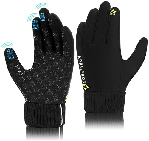 Aprilfrog Winter Kids Warm Sports Gloves: Cold Weather Water Resistant Anti Slip Fleece Waterproof Child Cycling Mittens for Boy Girl 4-12 Years Old School Medium
