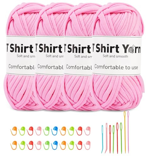 Doxiru Lot de 4 pelotes de fil à crochet, 100 g, avec marqueurs de maille, aiguilles à coudre avec grands chas pour tricot, accessoires de crochet et de tissage (couleur rose)
