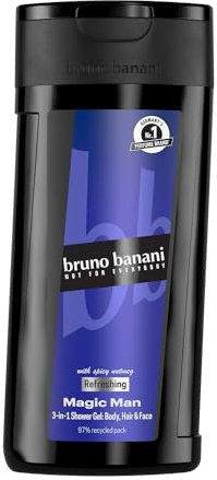 bruno banani Magic Man 3 in 1 Shower Gel per uomini con profumo legnoso Fougère, 250 ml