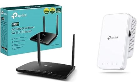 TP-Link Archer MR550 router 4G+Cat6 300 Mbps, Wi-Fi AC1200 dubbelband, med SIM & TP-Link RE330 WLAN-förstärkare repeater AC1200 (867 Mbps 5 GHz + 300 Mbps 2,4 GHz, WiFi-förstärkare)