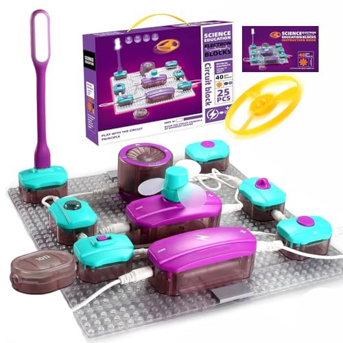 Kit di Circuiti Elettronici con 25 Blocchi, 40 Esperimenti di Elettricità, Giocattolo Scientifico STEM per Fisica, Esplorazione Elettronica Fai da Te, per Bambini da 3+ Anni